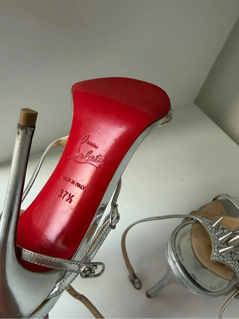 Christian Louboutin Silver Spike Lady Max Heels 37.5